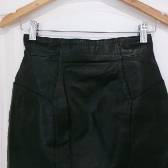 Vintage Leather Black Pencil Skirt XS 0 Vintage Size 8 Chia - Picture 4 of 11